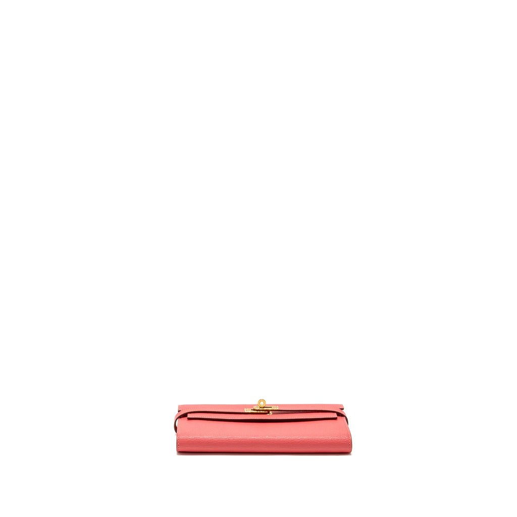 HERMES KELLY LONG WALLET CHÈVRE MYSORE ROSE LIPSTICK GHW