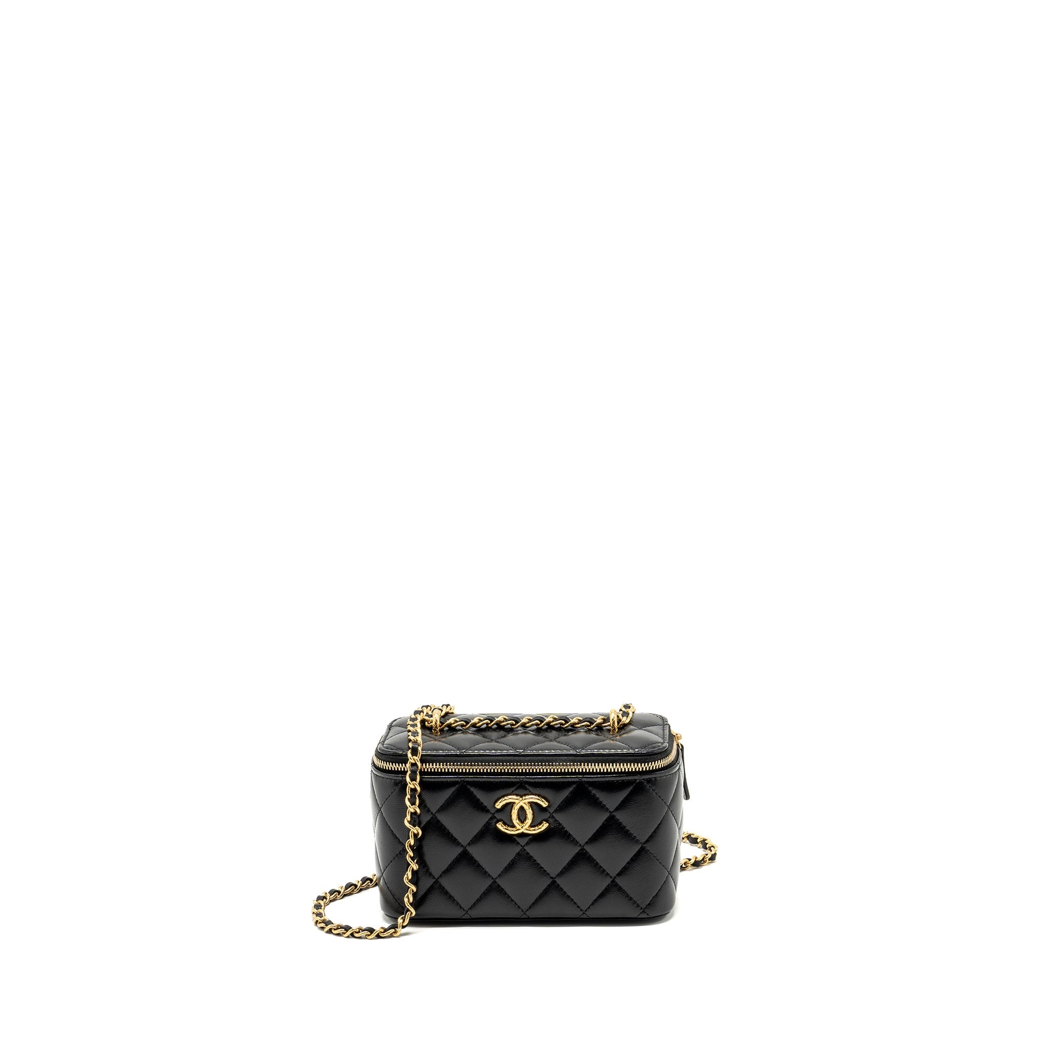 CHANEL 23C LONG VANITY WITH CHAIN SHINY LAMBSKIN BLACK GHW (MICROCHIP)