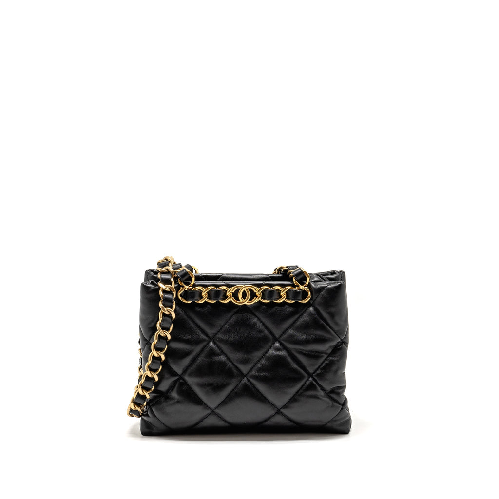 CHANEL QUILTED DOUBLE CHAIN SHOULDER BAG LAMBSKIN BLACK GHW (MICOCHIP)