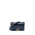 CHANEL MEDIUM BOY BAG CAVIAR METALLIC BLUE RUTHENIUM HARDWARE