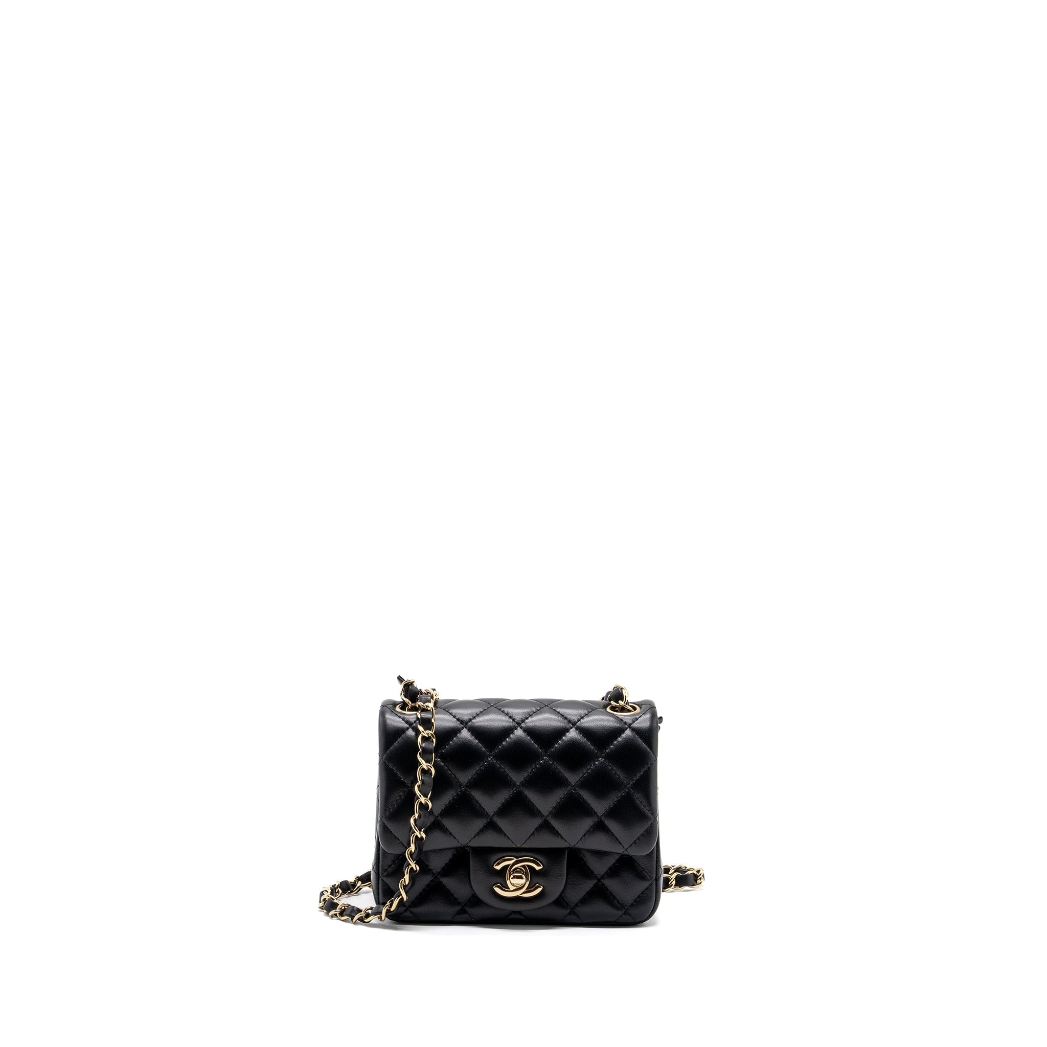CHANEL CLASSIC MINI SQUARE FLAP BAG LAMBSKIN BLACK LGHW (MICROCHIP)