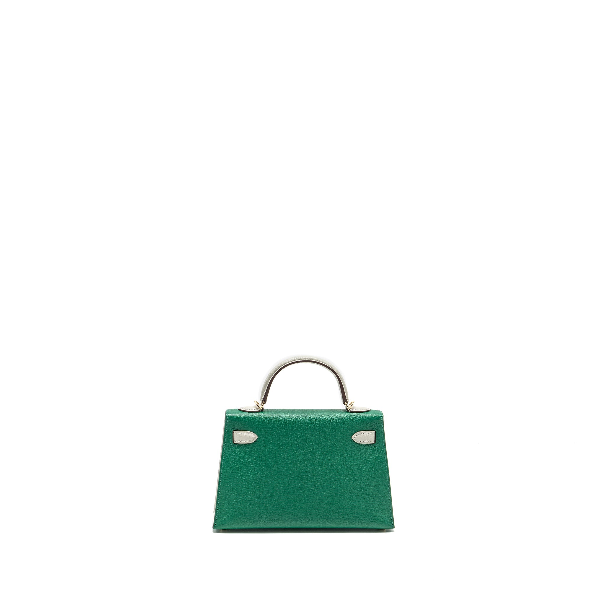 HERMES MINI KELLY SPECIAL ORDER CHÈVRE MYSORE VERT VERTIGO/GRIS PERLE LGHW
