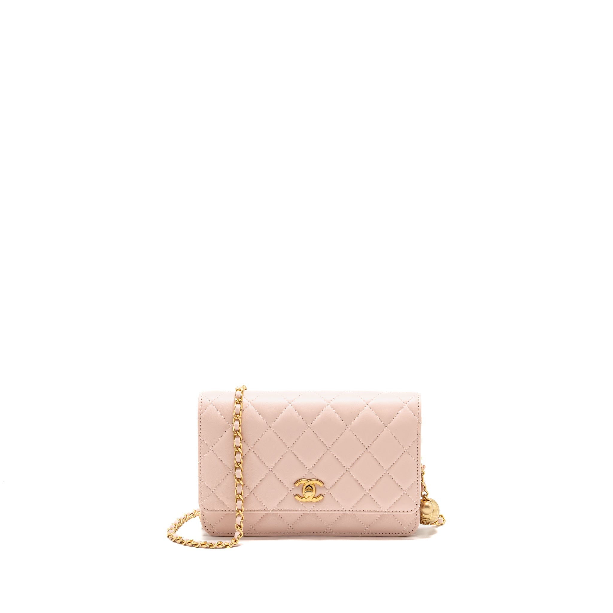 CHANEL PEARL CRUSH WALLET ON CHAIN LAMBSKIN LIGHT PINK GHW (MICROCHIP)