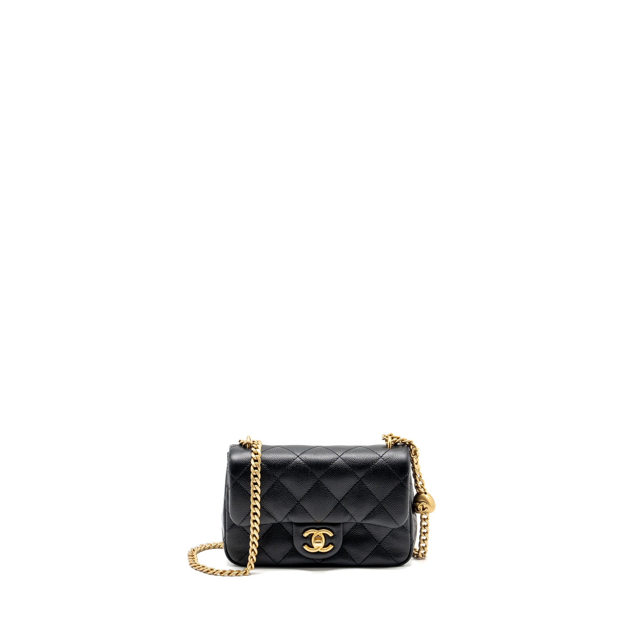 CHANEL COCO LOVE MINI FLAP BAG ADJUSTABLE CHAIN CAVIAR BLACK GHW (MICROCHIP)