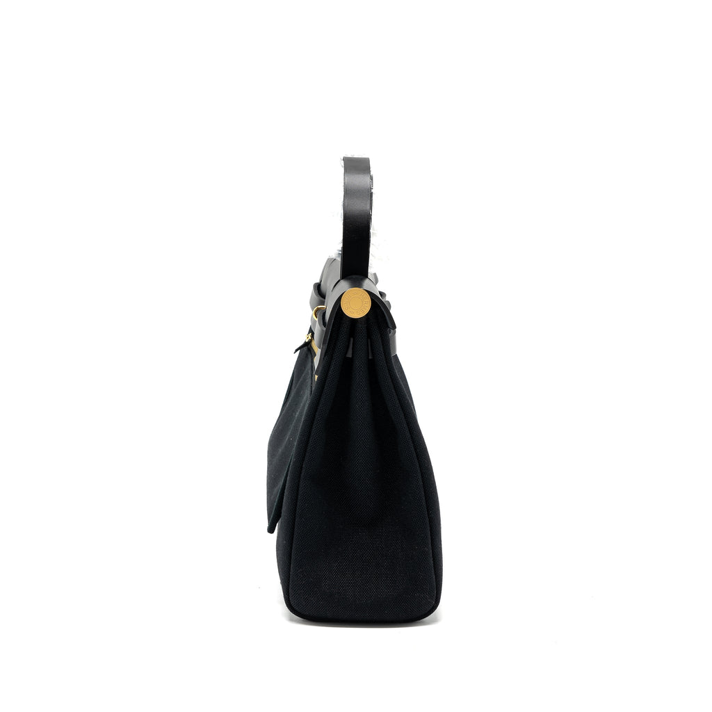 HERMES HERBAG 31 ZIP BAG CANVAS/ HUNTER LEATHER BLACK GHW