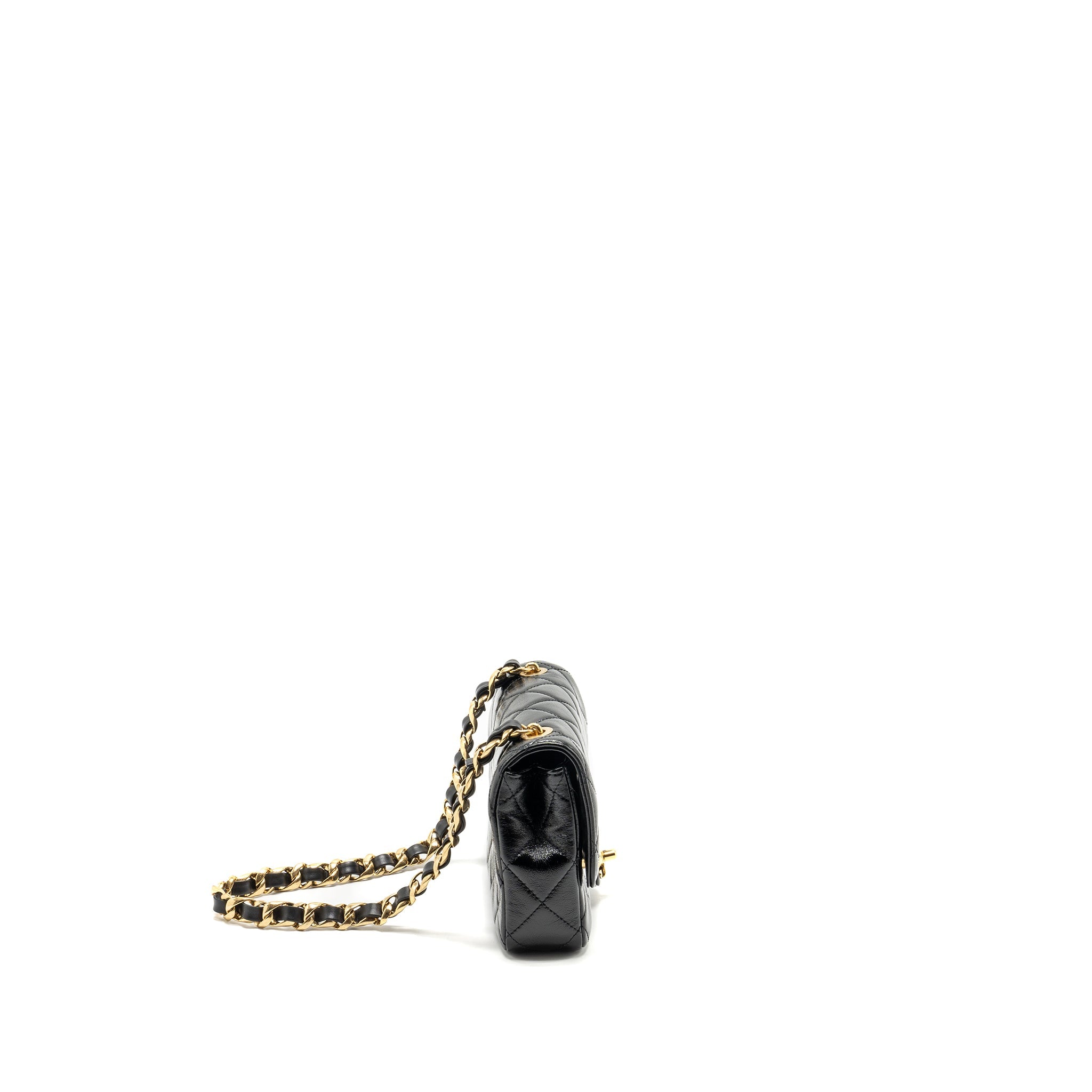CHANEL 24B GIANT CHAIN FLAP SHOULDER BAG LAMBSKIN BLACK GHW (MICROCHIP)