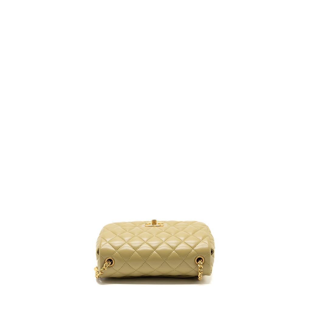 CHANEL QUILTED FLAP BAG WITH COCO LOVE CHAIN LAMBSKIN KHAKI GREEN GHW(MICROCHIP)