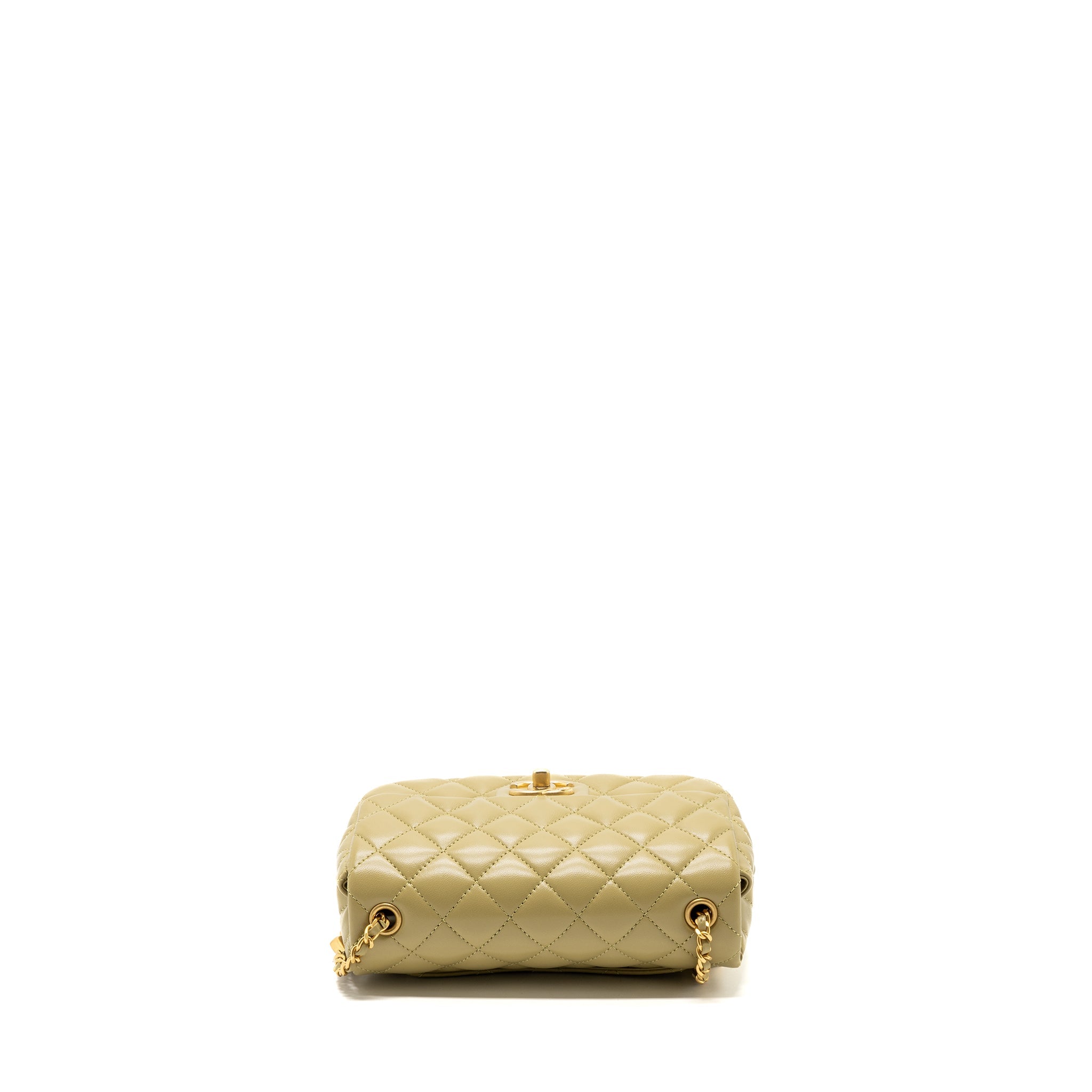 CHANEL QUILTED FLAP BAG WITH COCO LOVE CHAIN LAMBSKIN KHAKI GREEN GHW(MICROCHIP)