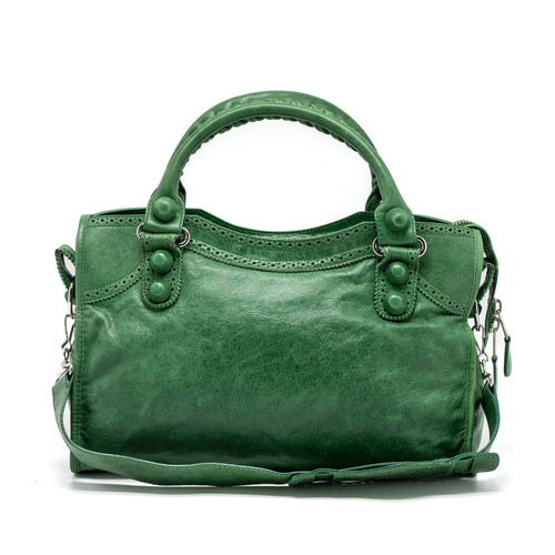 BALENCIAGA LACE CITY BAG LEATHER GREEN SHW