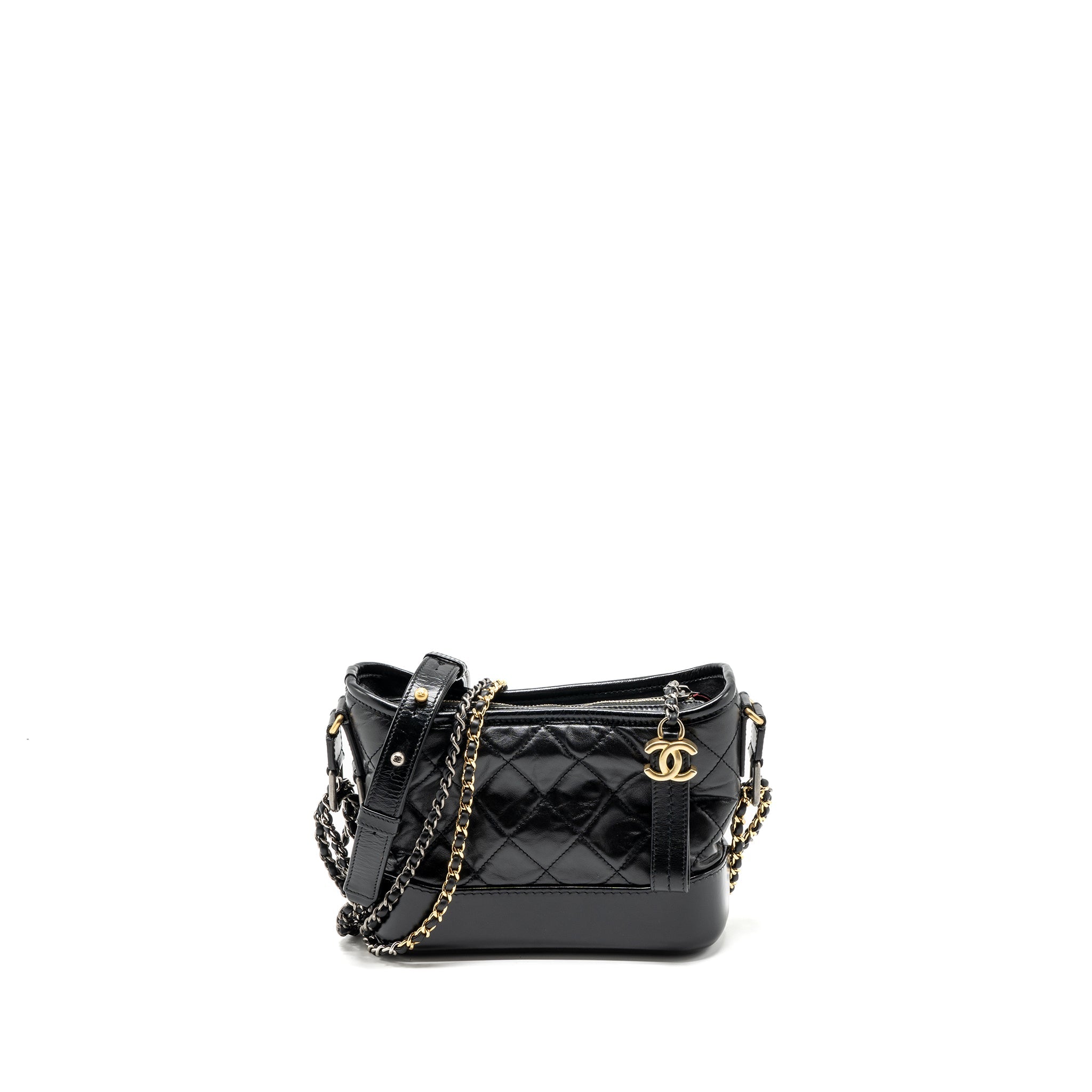 CHANEL SMALL GABRIELLE HOBO BAG AGED CALFSKIN BLACK MULTICOLOUR HARDWARE