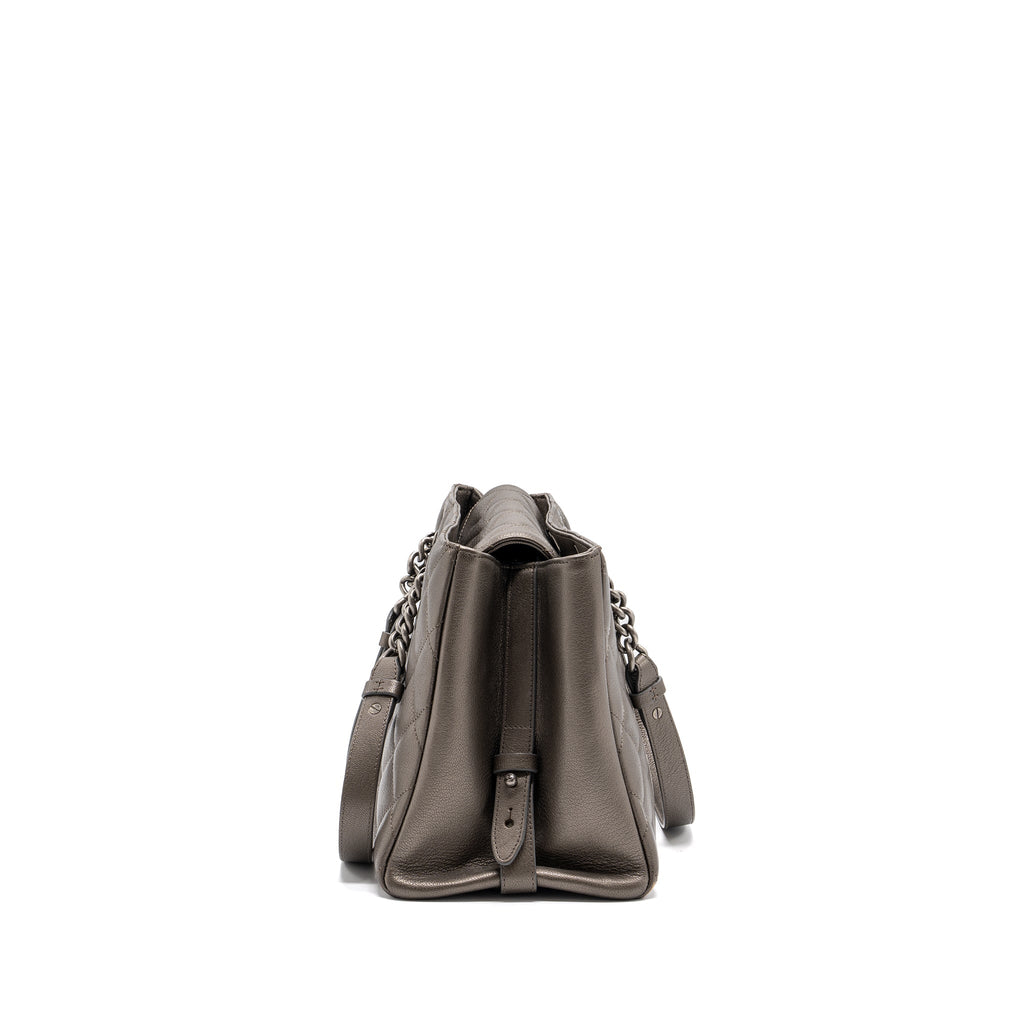 CHANEL QUILTED TOTE BAG GOATSKIN SILVER RUTHENIUM HARDWARE