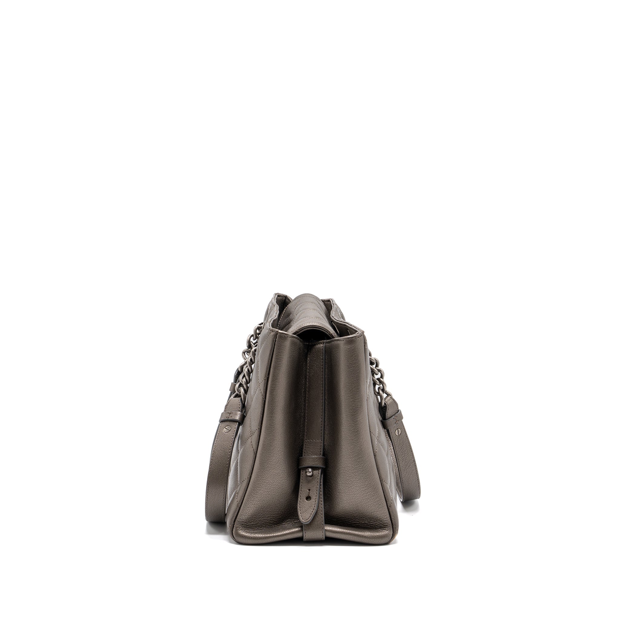 CHANEL QUILTED TOTE BAG GOATSKIN SILVER RUTHENIUM HARDWARE