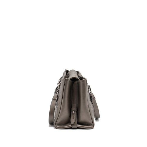 CHANEL QUILTED TOTE BAG GOATSKIN SILVER RUTHENIUM HARDWARE