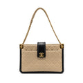 CHANEL QUILTED SMALL SHOPPING TOTE BAG LAMBSKIN BEIGE / BLACK GHW