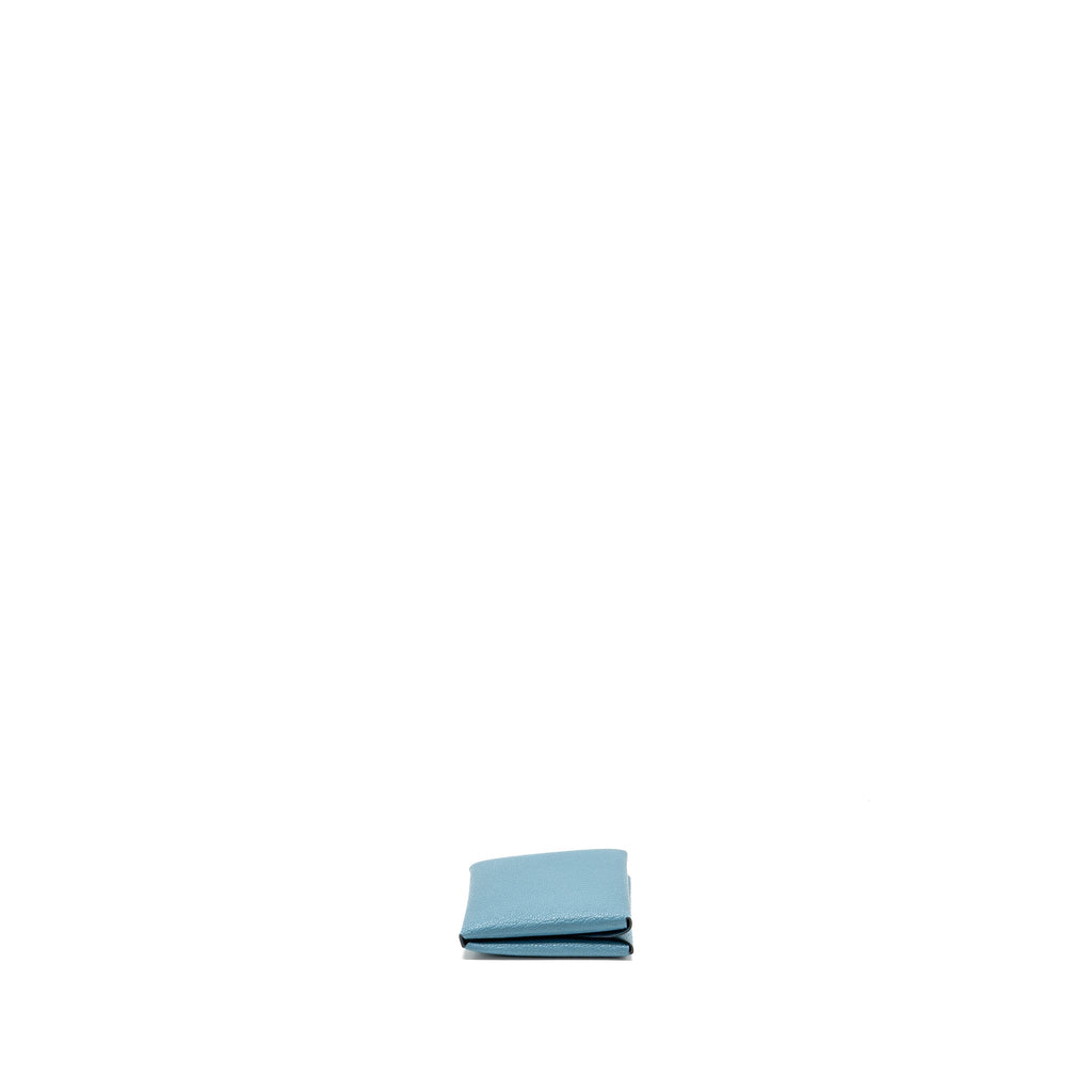HERMES CALVI DUO COMPACT CARD HOLDER MYSORE GOATSKIN BLUE SHW