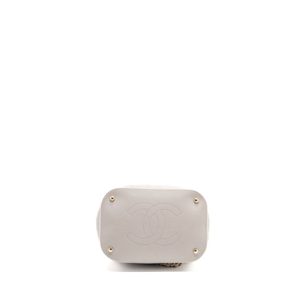 CHANEL QUILTED BUCKET BAG LAMBSKIN GREY LGHW
