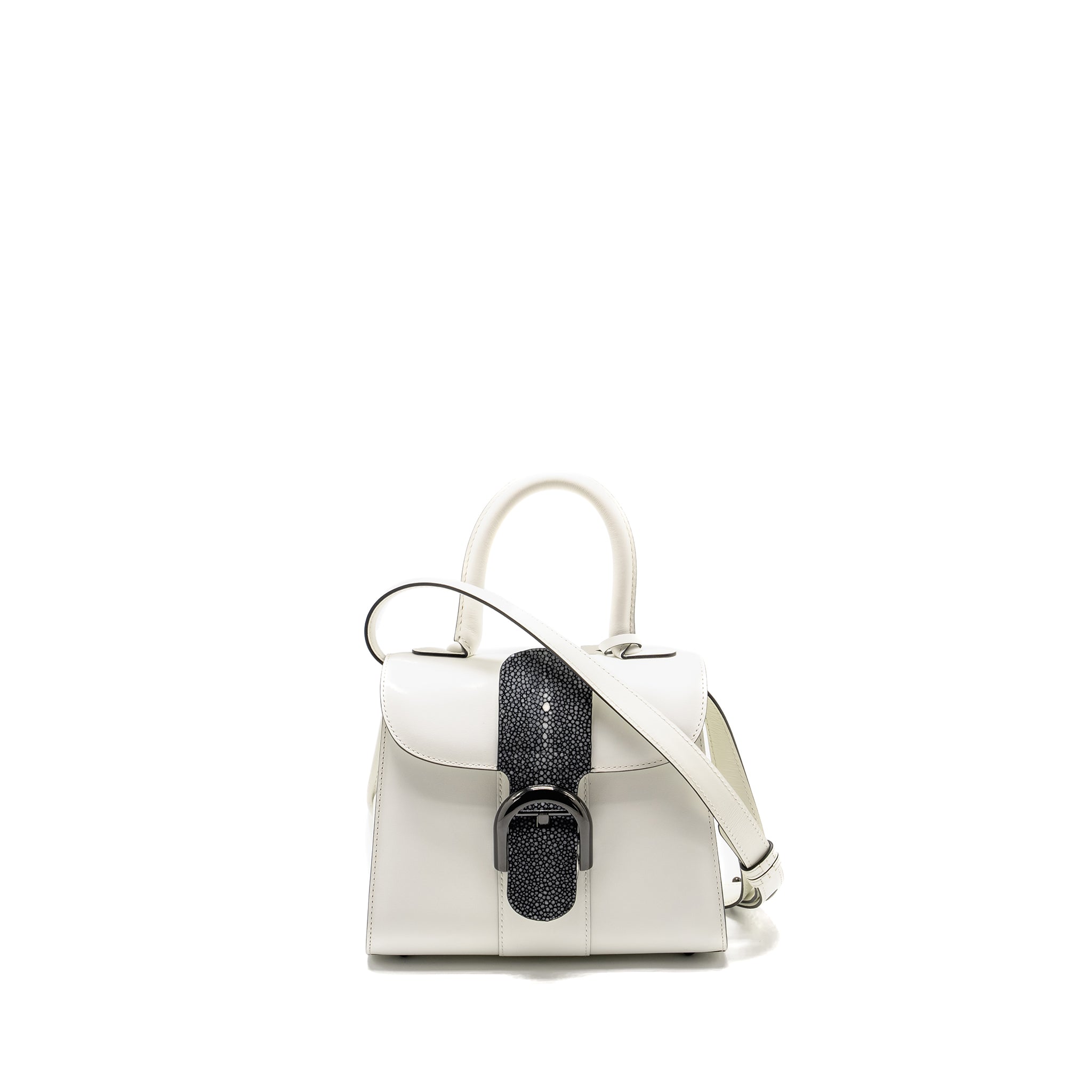 DELVAUX MINI BRILLIANT BAG CALFSKIN/GALUCHAT WHITE/BLACK WITH BLACK HARDWARE