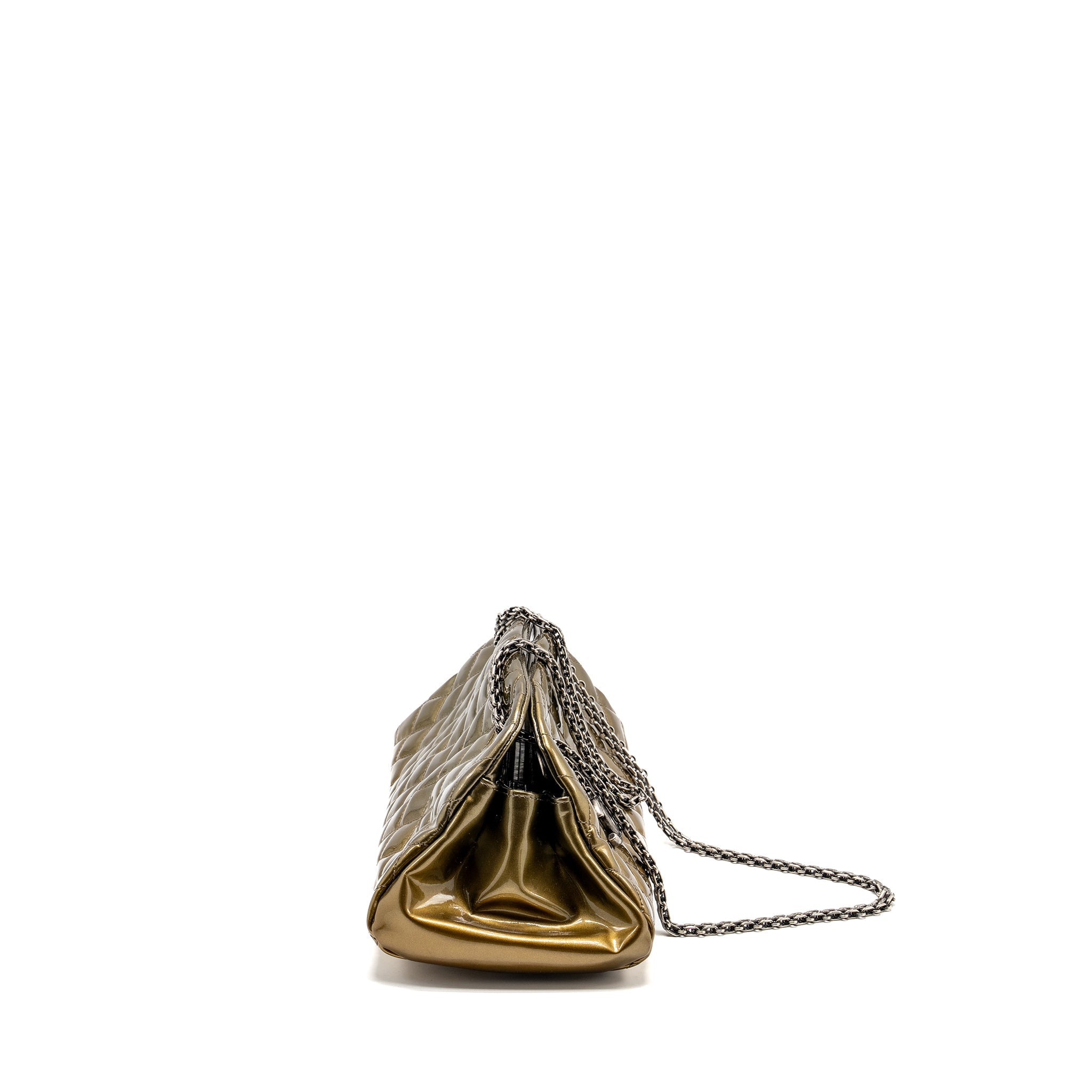 CHANEL JUST MADEMOISELLE BOWLING BAG PATENT METALLIC GOLD / SILVER SHW