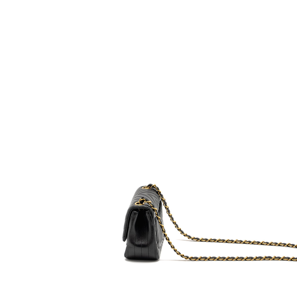 CHANEL MINI SQUARE CHEVRON FLAP BAG LAMBSKIN BLACK GHW