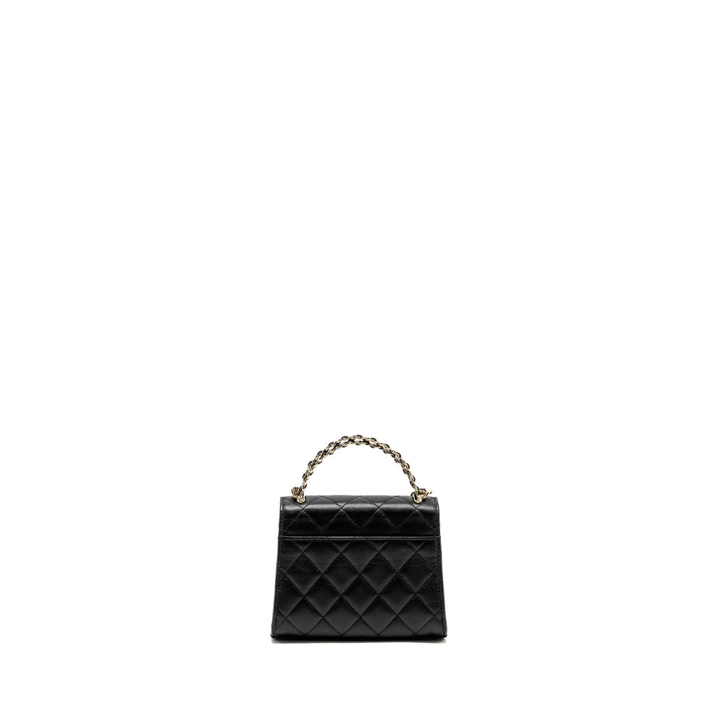 CHANEL TOP HANDLE MINI FLAP BAG WITH CHAIN CAVIAR BLACK LGHW (MICROCHIP)