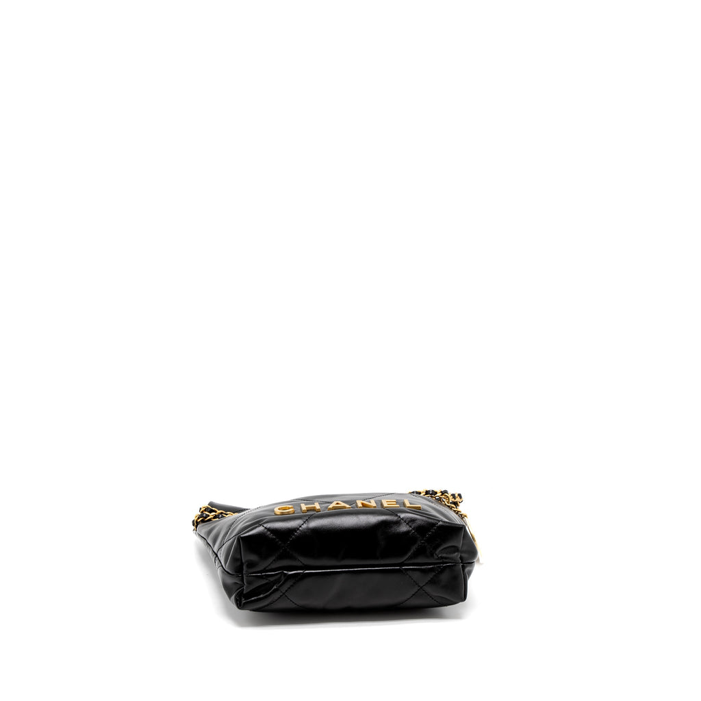 CHANEL 23S MINI 22 BAG SHINY CALFSKIN BLACK BRUSHED GHW (MICROCHIP)