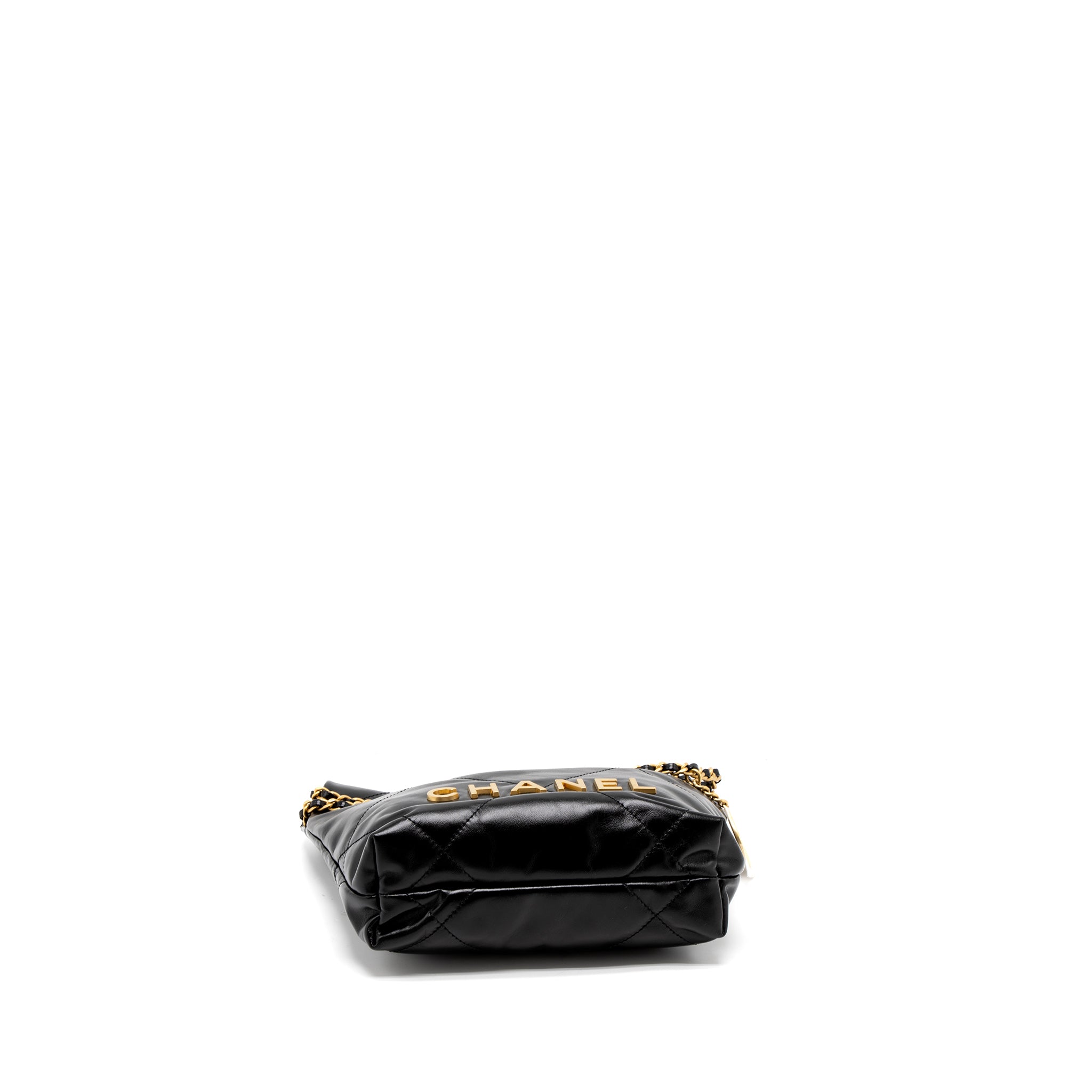 CHANEL 23S MINI 22 BAG SHINY CALFSKIN BLACK BRUSHED GHW (MICROCHIP)