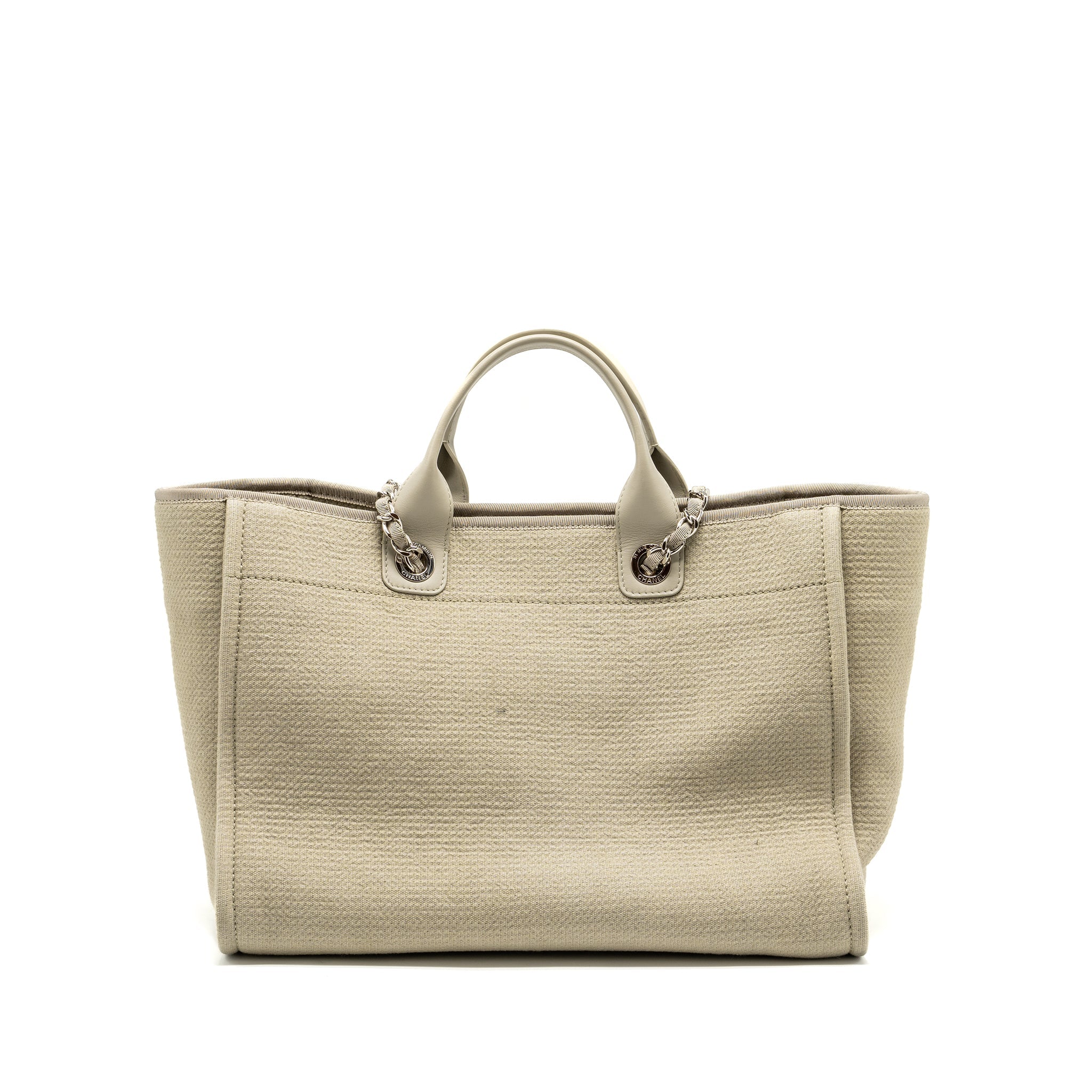 CHANEL DEAUVILLE TOTE BAG CANVAS BEIGE SHW (MICROCHIP)
