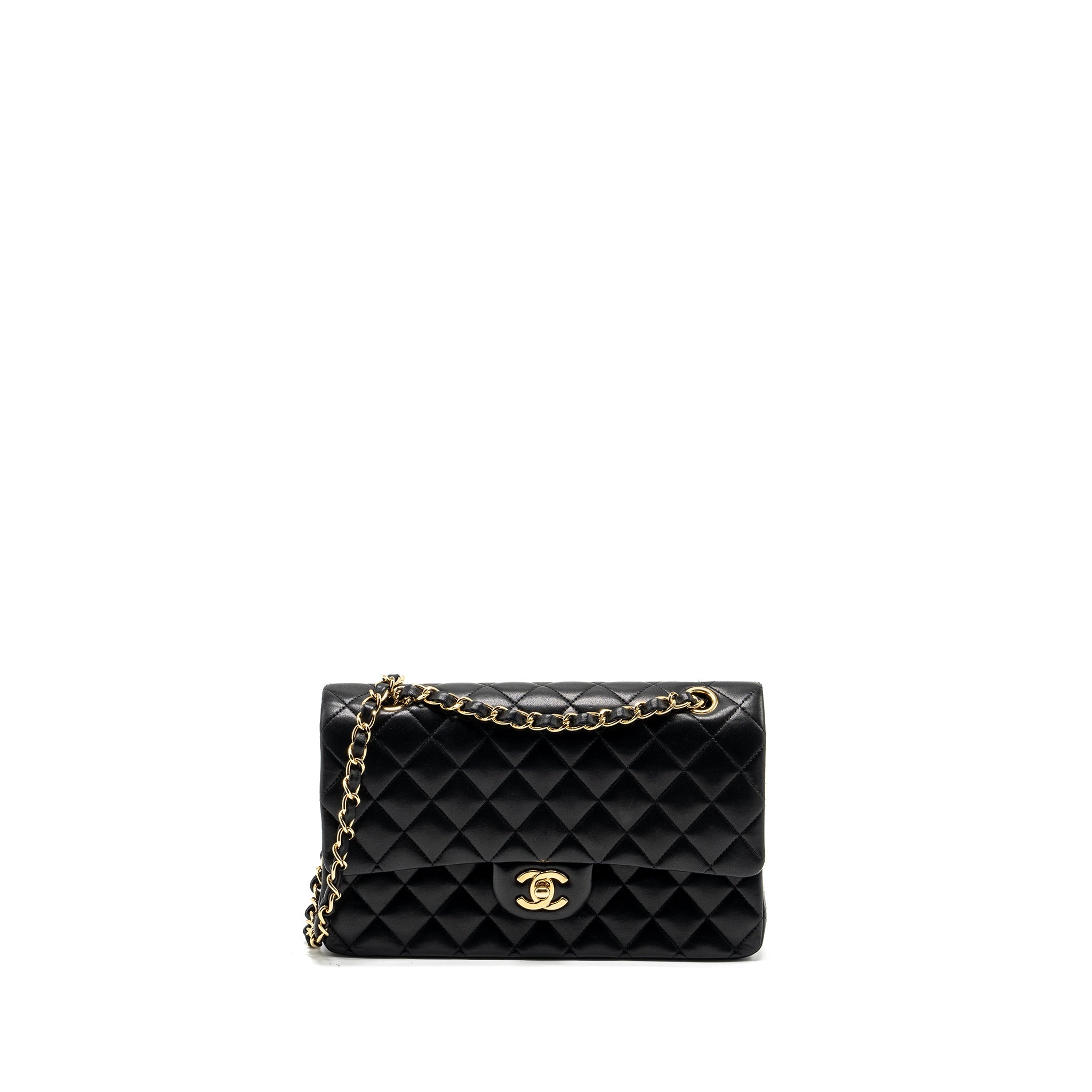 CHANEL MEDIUM CLASSIC DOUBLE FLAP BAG LAMBSKIN BLACK GHW