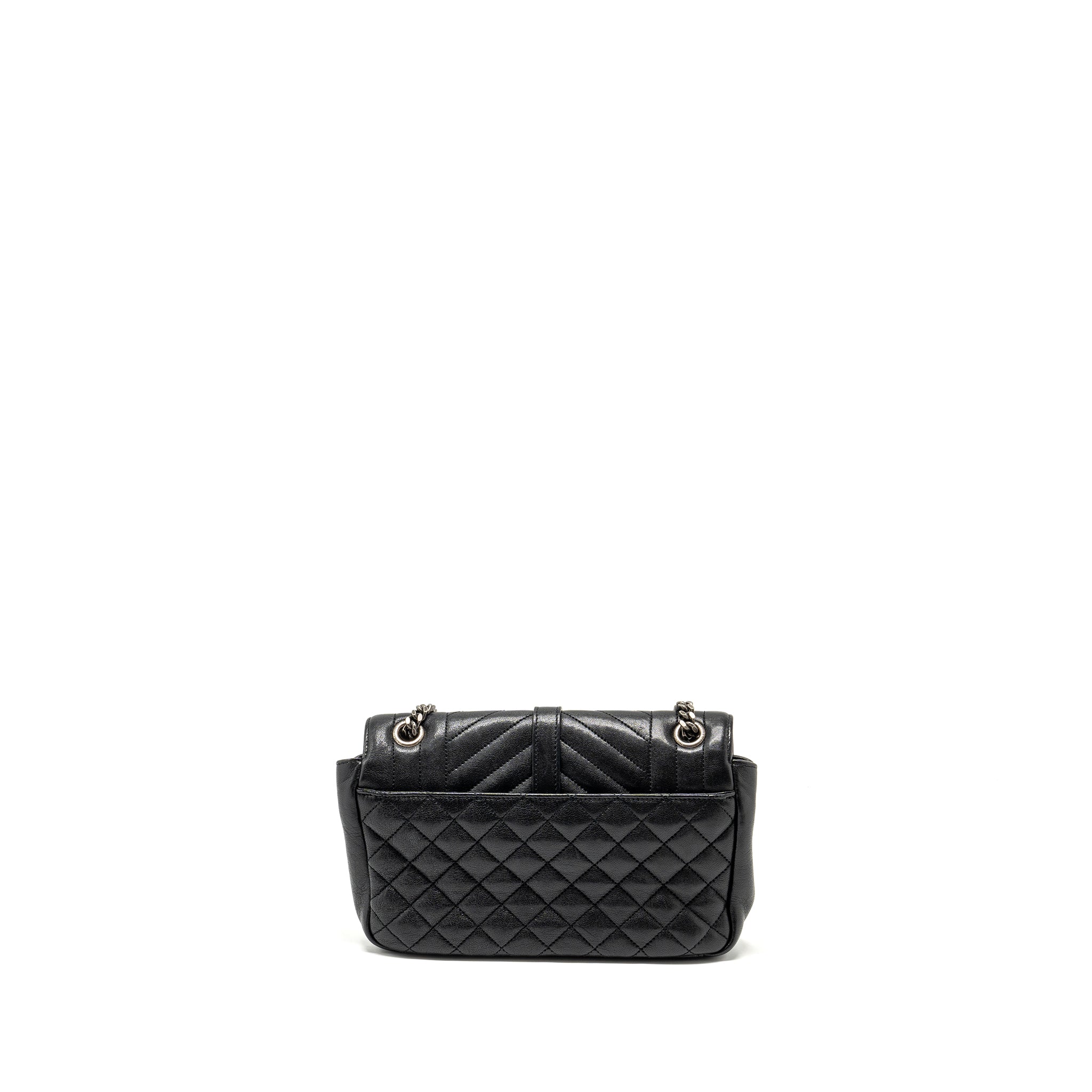 SAINT LAURENT COLLEGE FLAP BAG LAMBSKIN BLACK RUTHENIUM SHW