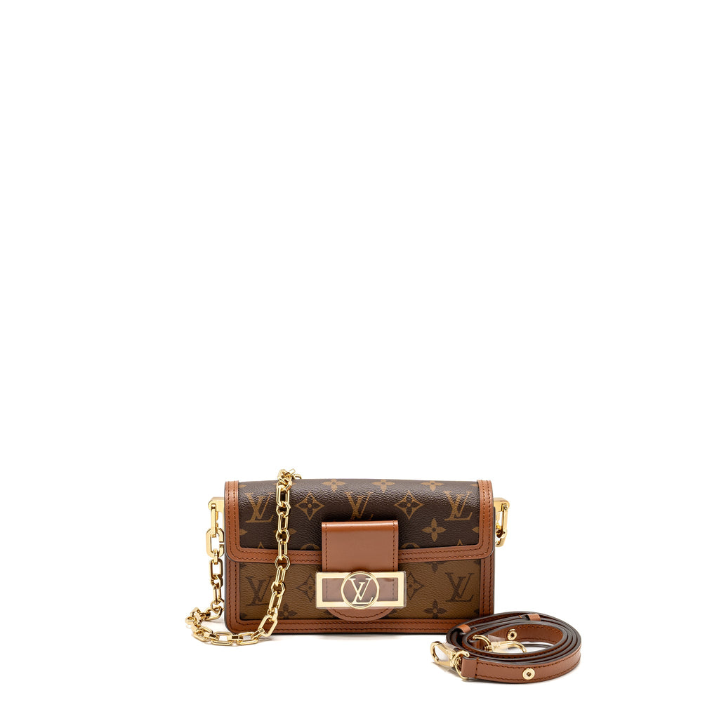 LOUIS VUITTON DAUPHINE EAST-WEST CHAIN SHOULDER BAG MONOGRAM REVERSE CANVAS GHW