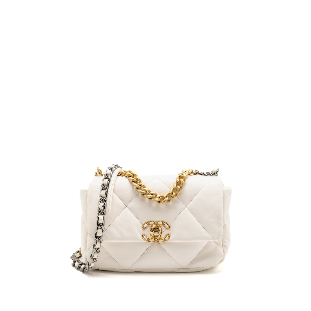 CHANEL SMALL 19 BAG LAMBSKIN WHITE MULTICOLOR HARDWARE