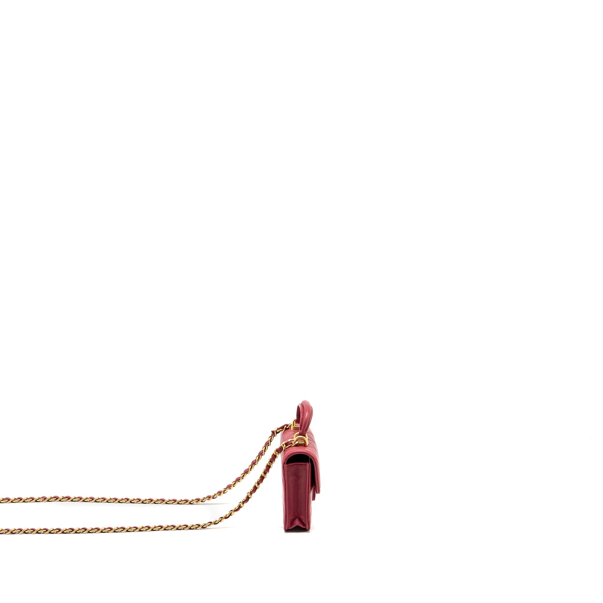 CHANEL TOP HANDLE MINI FLAP BAG WITH CHAIN LAMBSKIN DARK PINK GHW