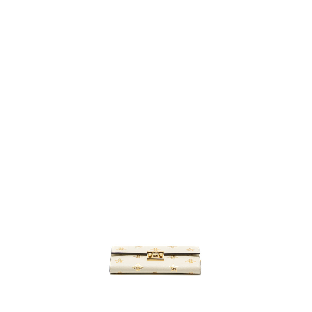 GUCCI MINI PADLOCK POUCH WITH CHAIN WITH BEE PRINTED CALFSKIN WHITE/GOLD GHW