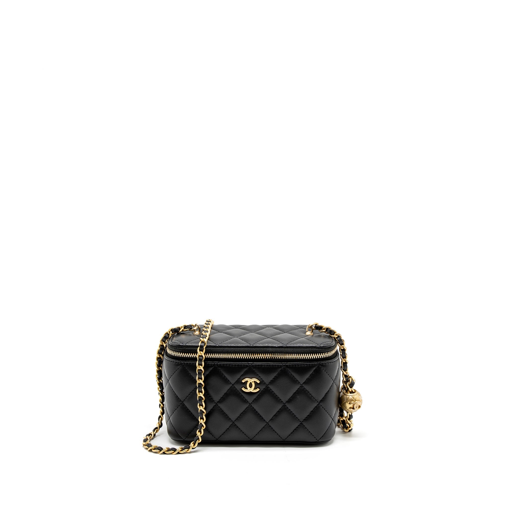 CHANEL PEARL CRUSH LONG VANITY WITH CHAIN LAMBSKIN BLACK GHW (MICROCHIP)