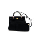 HERMES HERBAG 31 ZIP BAG CANVAS / HUNTER LEATHER BLACK GHW