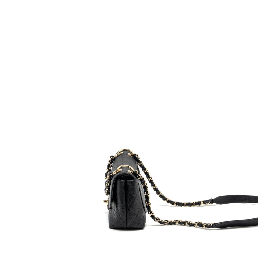 CHANEL CHAIN HANDLE FLAP BAG QUILTED CALFSKIN BLACK LGHW