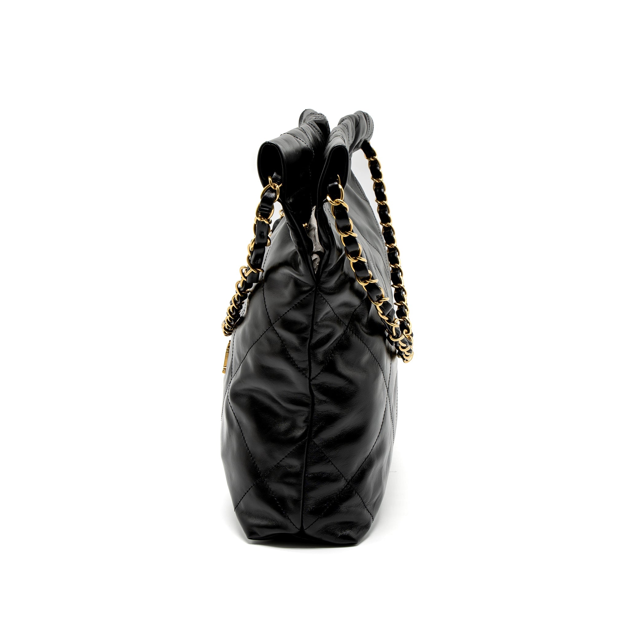 CHANEL SMALL 22 BAG SHINY CALFSKIN BLACK GHW (MICROCHIP)