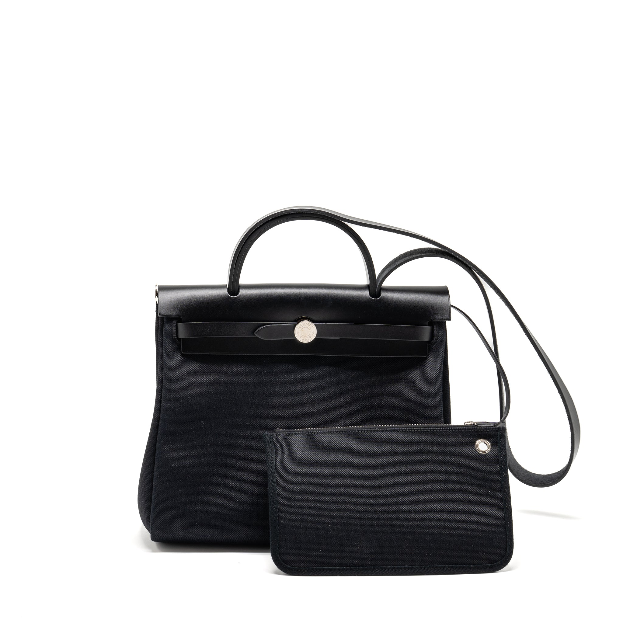 HERMES HERBAG 31 ZIP BAG CANVAS/LEATHER BLACK SHW