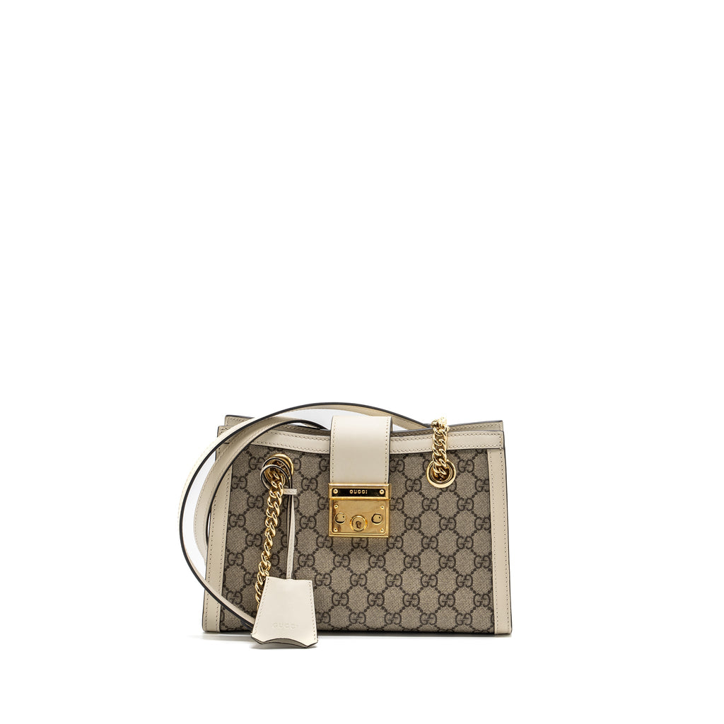GUCCI PADLOCK SMALL SHOULDER BAG GG SUPREME CANVAS / LEATHER WHITE GHW