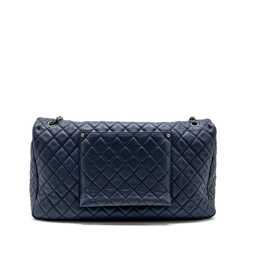 CHANEL XXL AIRLINE CLASSIC FLAP BAG GRAINED CALFSKIN DARK BLUE RUTHENIUM HARDWARE