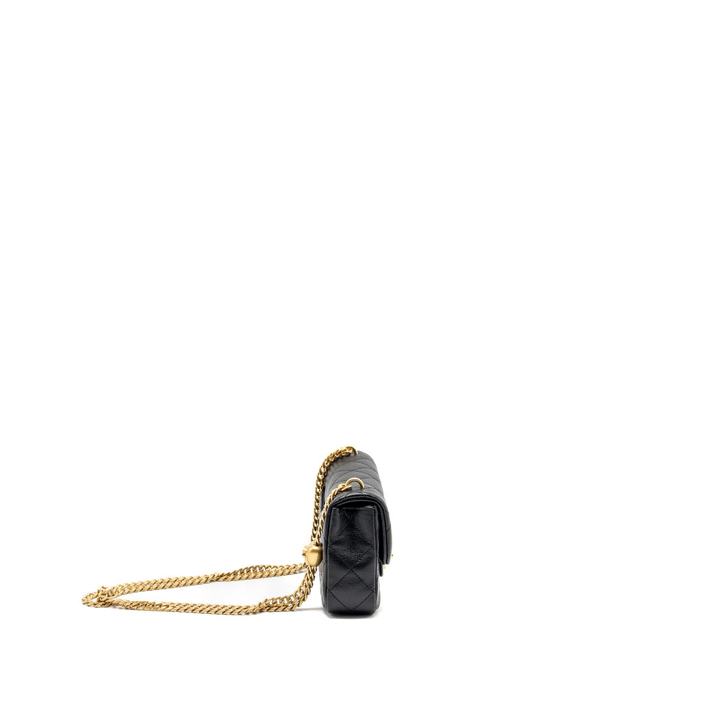 CHANEL COCO LOVE MINI FLAP BAG ADJUSTABLE CHAIN CAVIAR BLACK GHW (MICROCHIP)