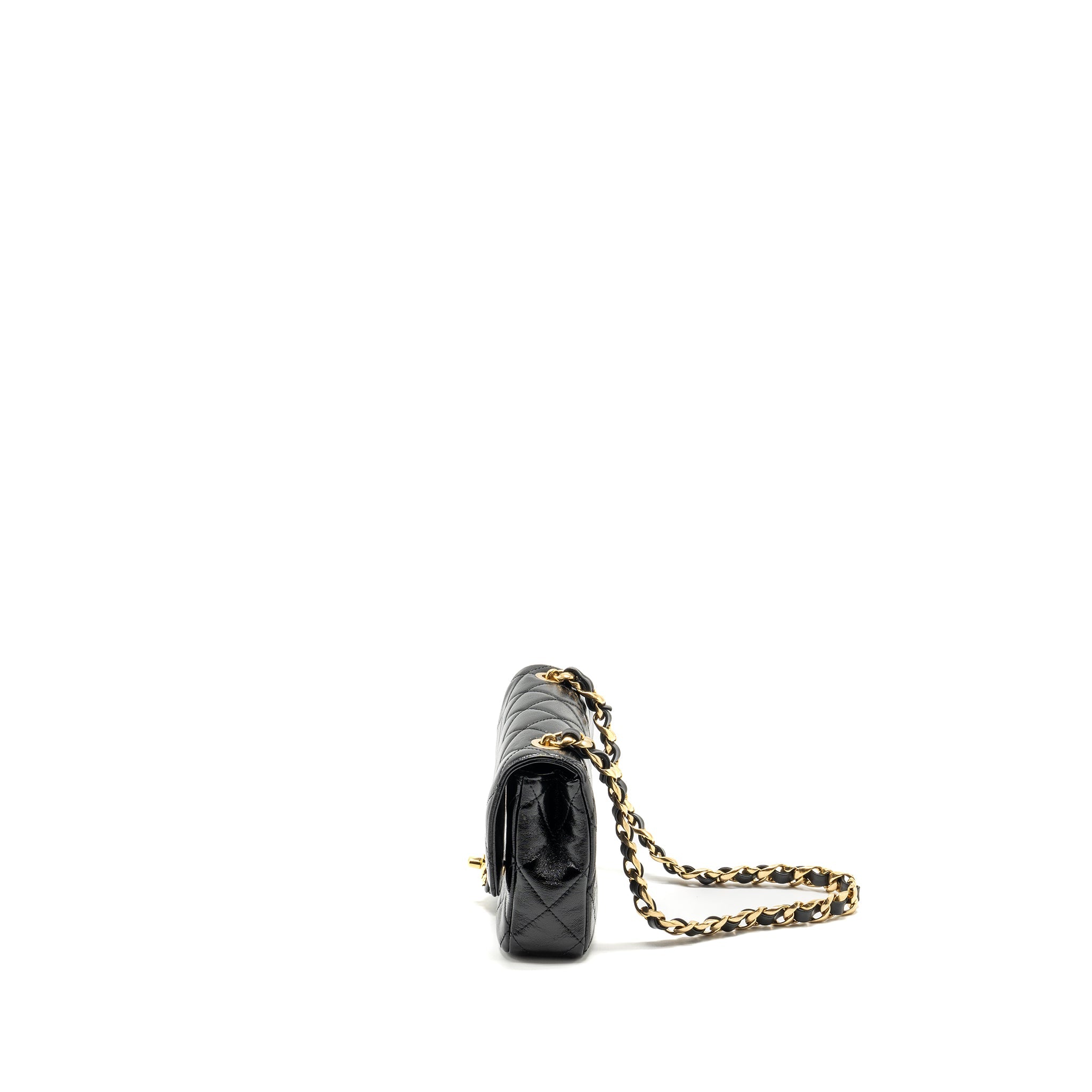 CHANEL 24B GIANT CHAIN FLAP SHOULDER BAG LAMBSKIN BLACK GHW (MICROCHIP)