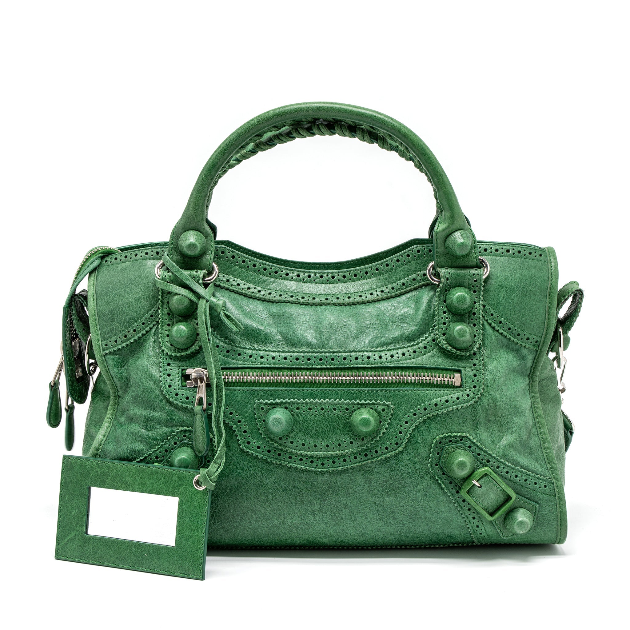 BALENCIAGA LACE CITY BAG LEATHER GREEN SHW