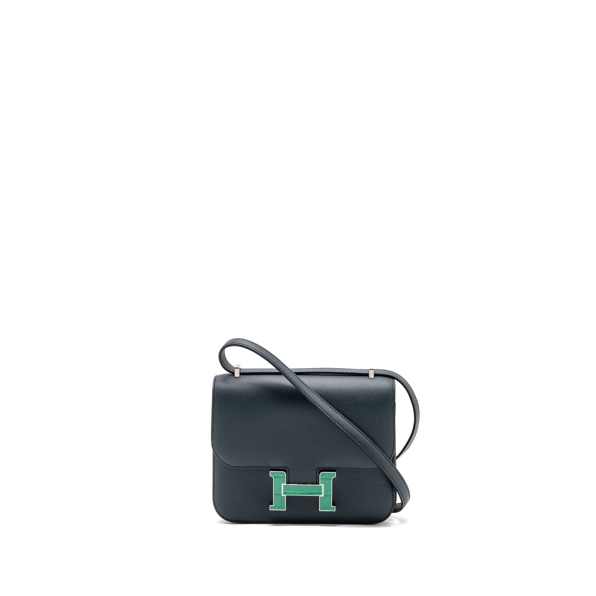 HERMES MINI CONSTANCE EVERCOLOR / ALLIGATOR BUCKLE VERT ROUSSEAU / VERT JADE SHW