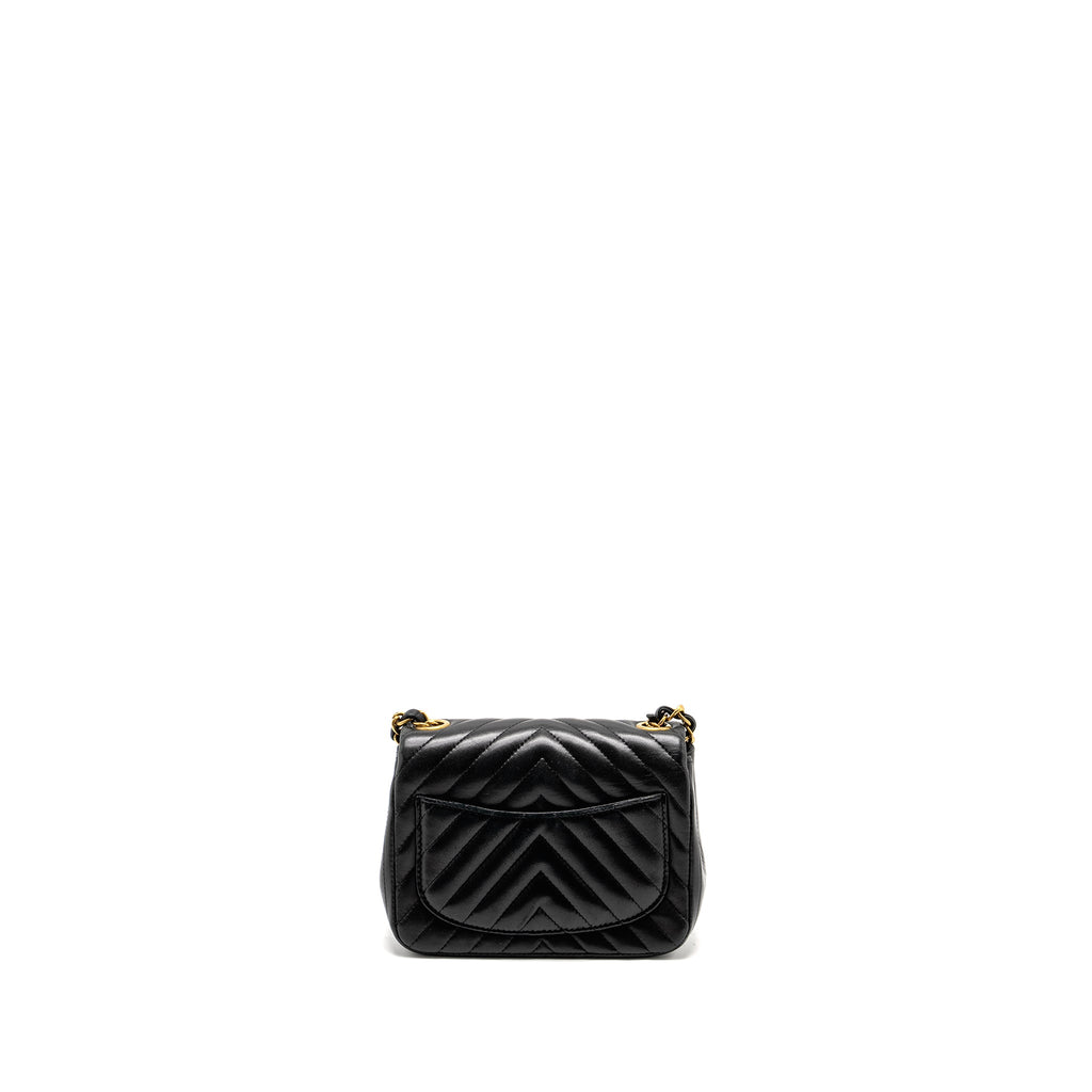 CHANEL MINI SQUARE CHEVRON FLAP BAG LAMBSKIN BLACK GHW