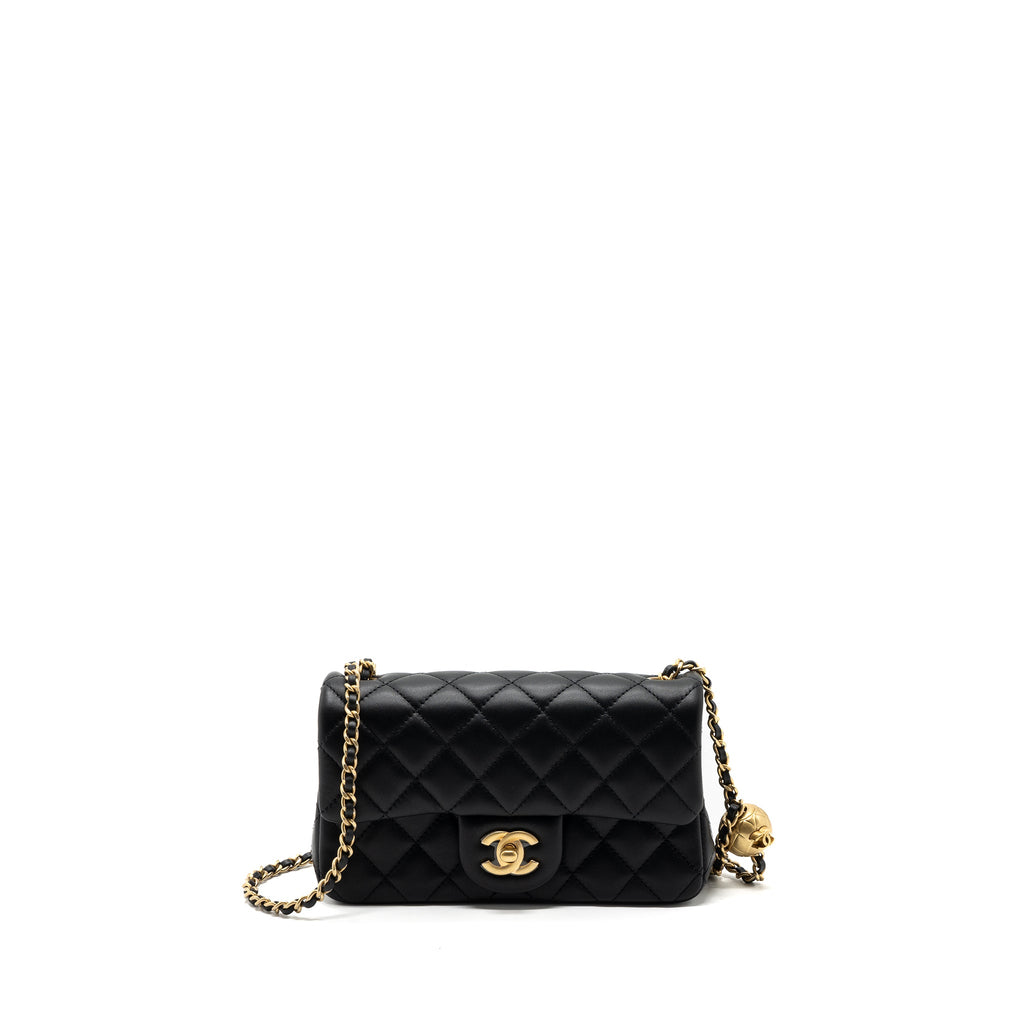 CHANEL 23K PEARL CRUSH MINI RECTANGULAR FLAP BAG LAMBSKIN BLACK BRUSHED GHW(MICROCHIP)