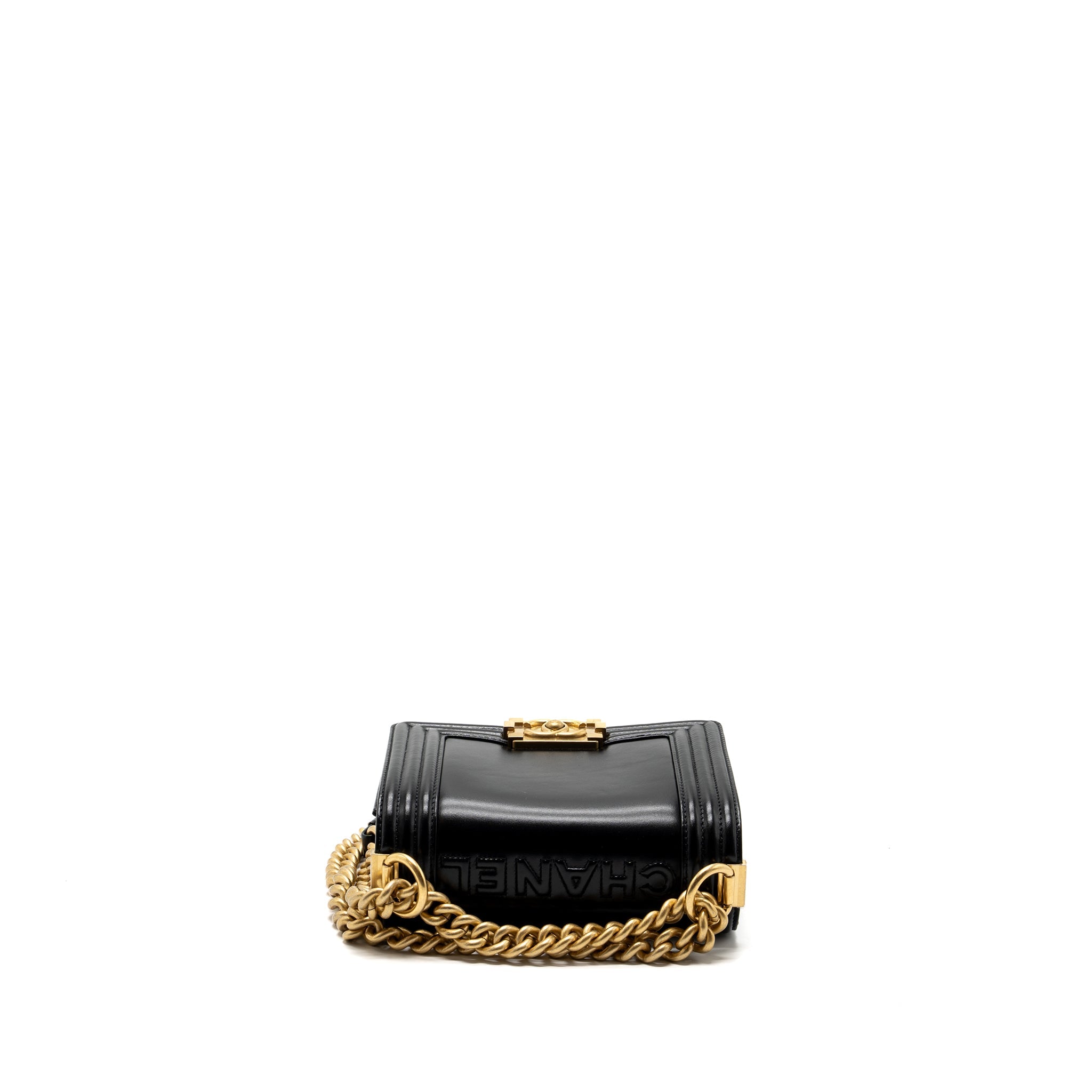 CHANEL MINI SQUARE BOY BAG LIMITED EDITION CALFSKIN BLACK GHW (MICROCHIP)
