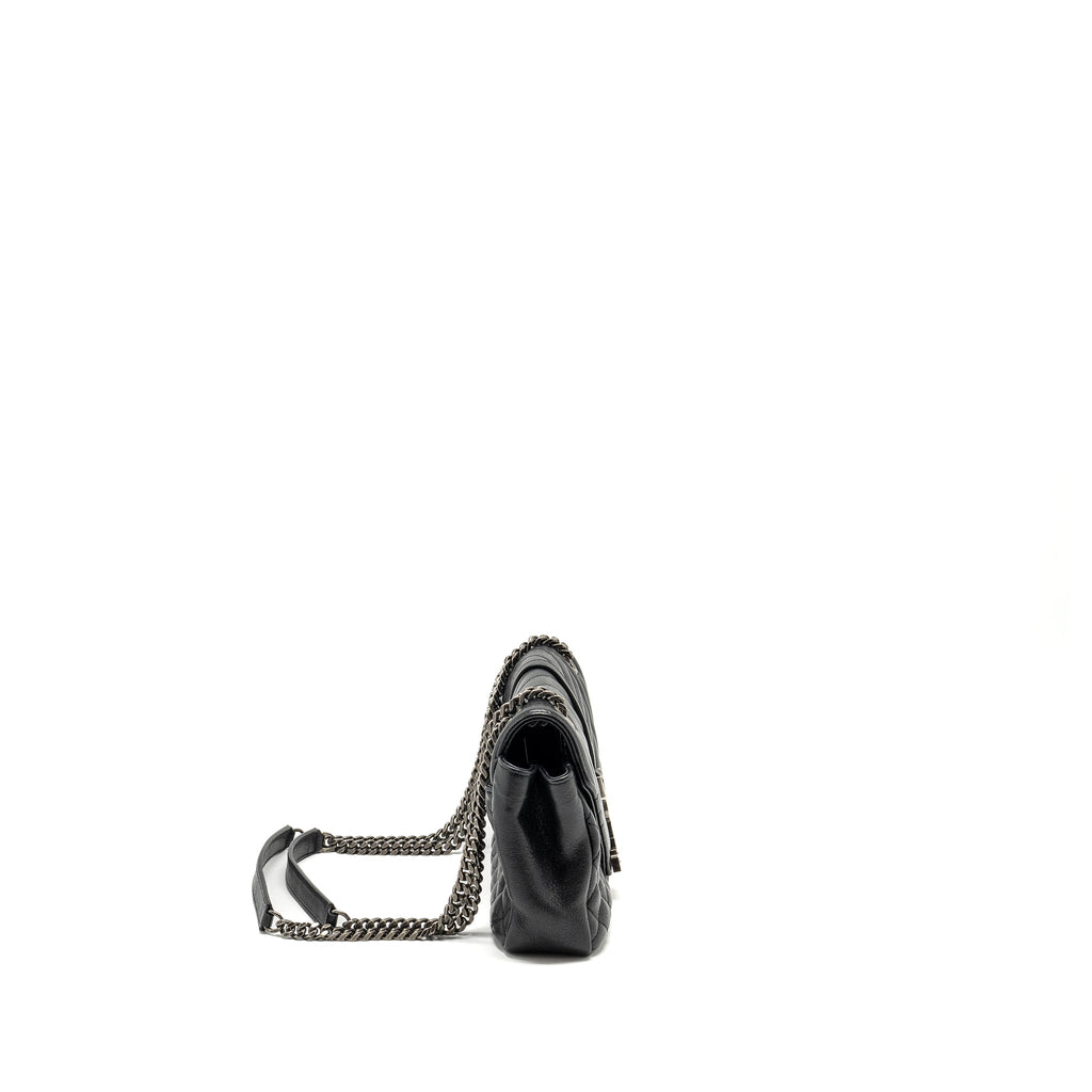 SAINT LAURENT COLLEGE FLAP BAG LAMBSKIN BLACK RUTHENIUM SHW