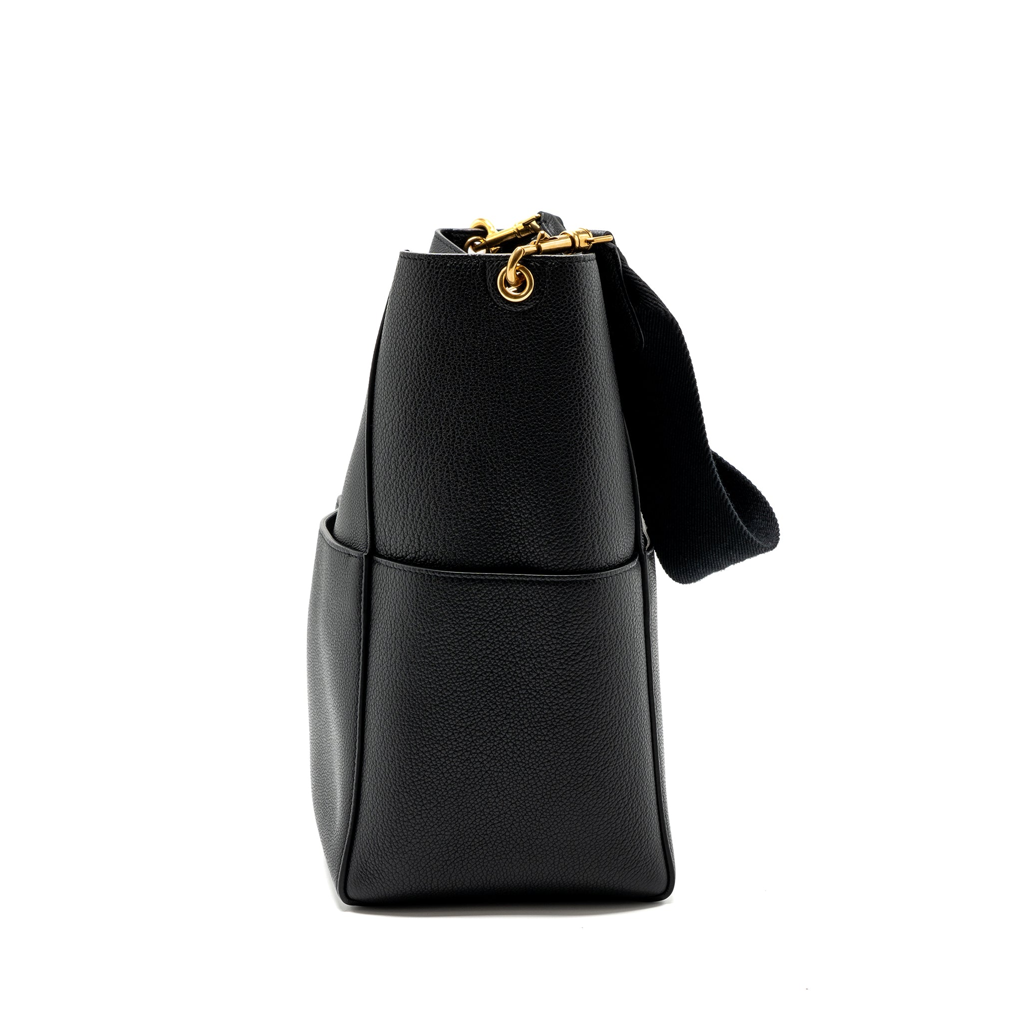 CELINE SANGLE BUCKET BAG GRAINED CALFSKIN BLACK GHW