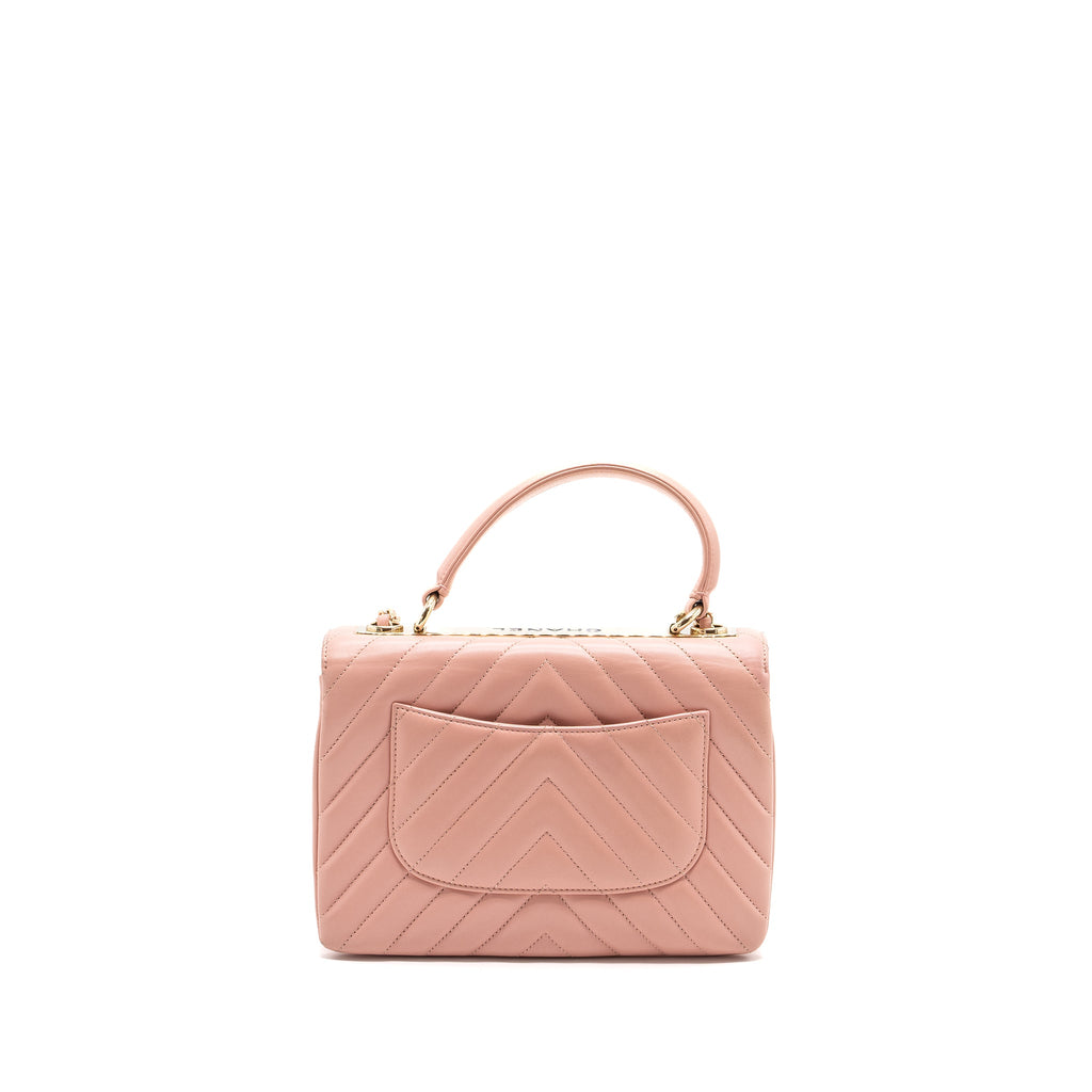 CHANEL CHEVRON TRENDY CC TOP HANDLE FLAP BAG LAMBSKIN LIGHT PINK LGHW